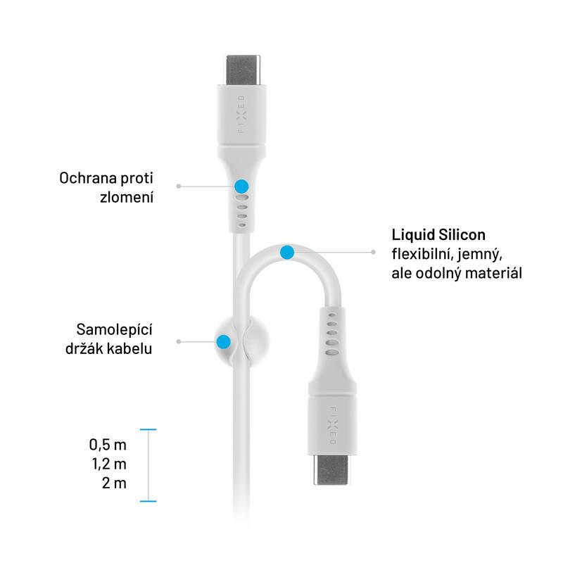 Kabel FIXED Liquid silicone USB-C USB-C s podporou PD, 60W, 2m bílý, Kabel, FIXED, Liquid, silicone, USB-C, USB-C, s, podporou, PD, 60W, 2m, bílý