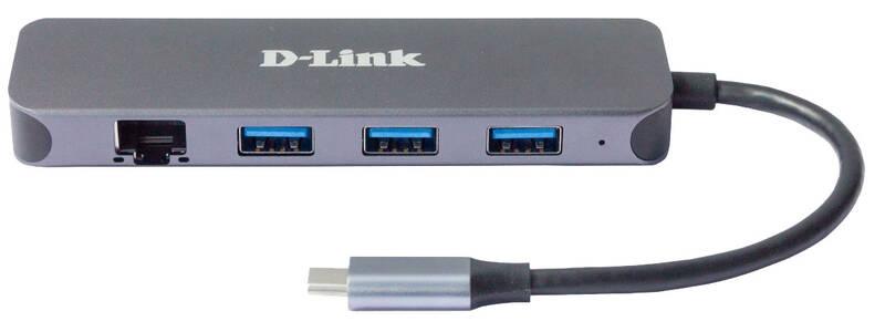 USB Hub D-Link 5v1 z USB-C na Gigabit Ethernet a funkcí Power Delivery šedý