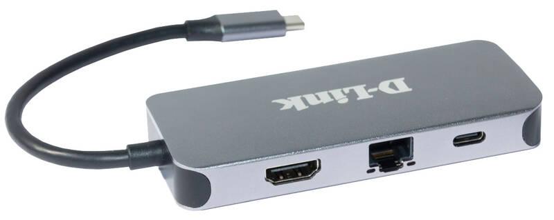 USB Hub D-Link 6v1 z USB-C na HDMI, Gigabit ethernet a Power Delivery šedý