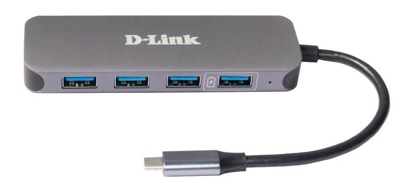 USB Hub D-Link USB-C na 4x USB 3.0 s funkcí Power Delivery šedý
