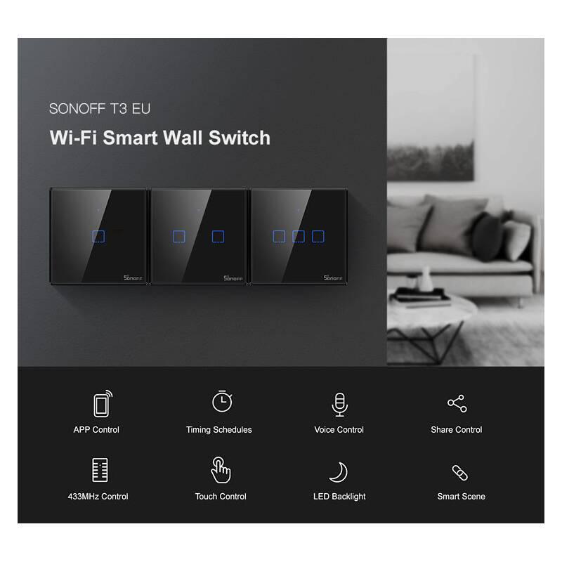 Vypínač Sonoff Smart Switch WiFi RF 433 T3 EU TX