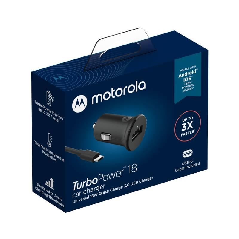 Adaptér do auta Motorola TurboPower 18W QC 3.0 USB-C kabel 1m černý