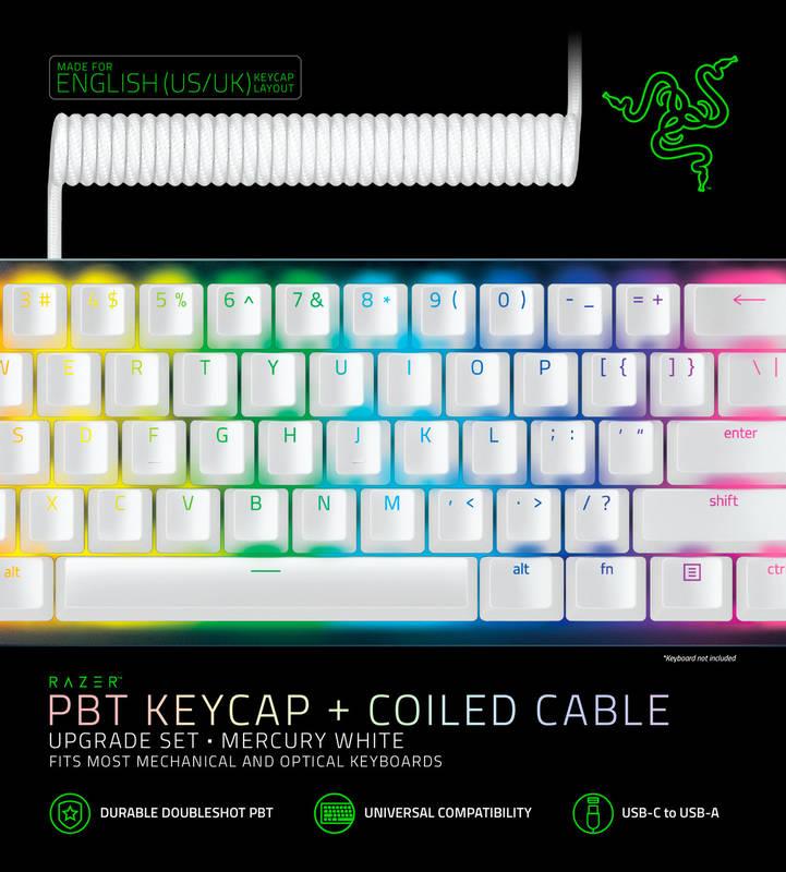 Klávesy Razer PBT Keycap Coiled Cable Upgrade Set - US UK bílé