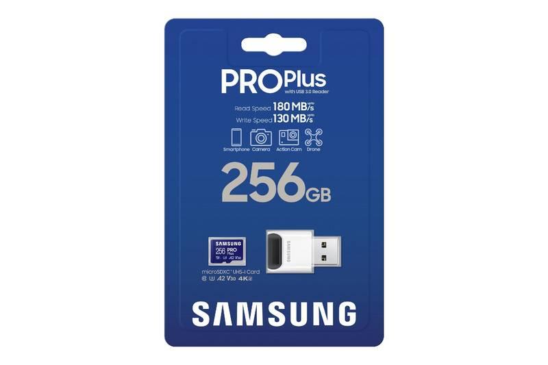 Paměťová karta Samsung PRO Plus MicroSDXC 256GB USB adaptér, Paměťová, karta, Samsung, PRO, Plus, MicroSDXC, 256GB, USB, adaptér
