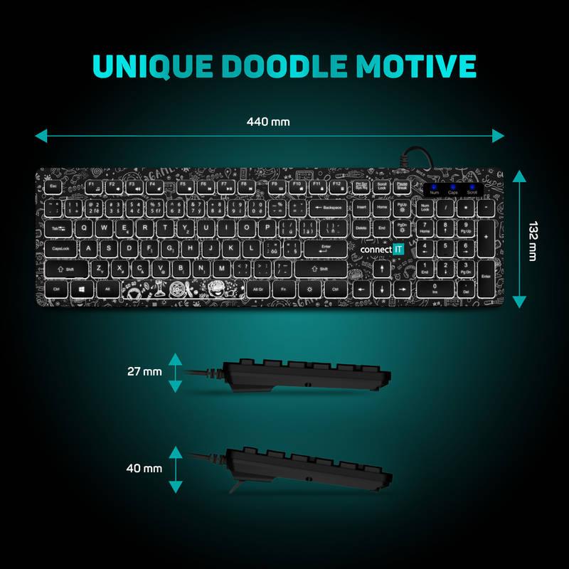 Klávesnice Connect IT DOODLE, CZ SK černá