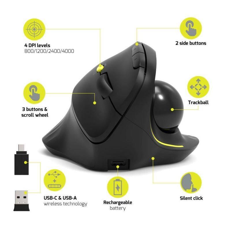 Myš PORT CONNECT ERGONOMIC TRACKBALL černá