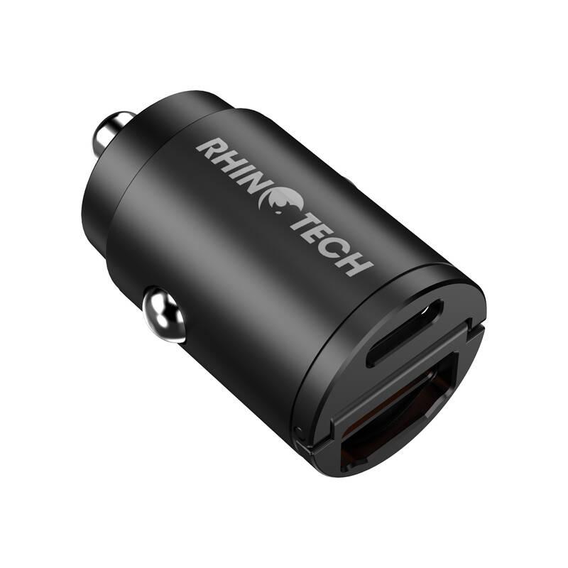 Adaptér do auta RhinoTech MINI, USB-C USB-A 30W černý