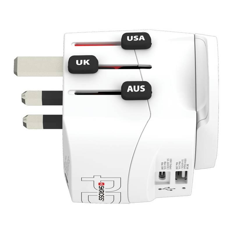 Cestovní adaptér SKROSS PRO Light USB AC30PD World, 7A max., USB A C, PD 30W, UK USA Austrálie Čína