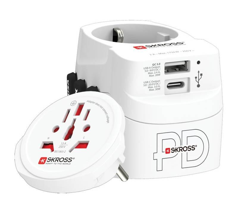 Cestovní adaptér SKROSS PRO Light USB AC30PD World, 7A max., USB A C, PD 30W, UK USA Austrálie Čína