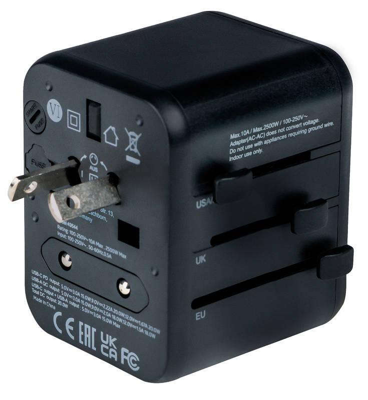 Cestovní adaptér Verbatim UTA-02 s 1 x USB-C PD 20W 1 x USB-A QC 3.0 černý, Cestovní, adaptér, Verbatim, UTA-02, s, 1, x, USB-C, PD, 20W, 1, x, USB-A, QC, 3.0, černý