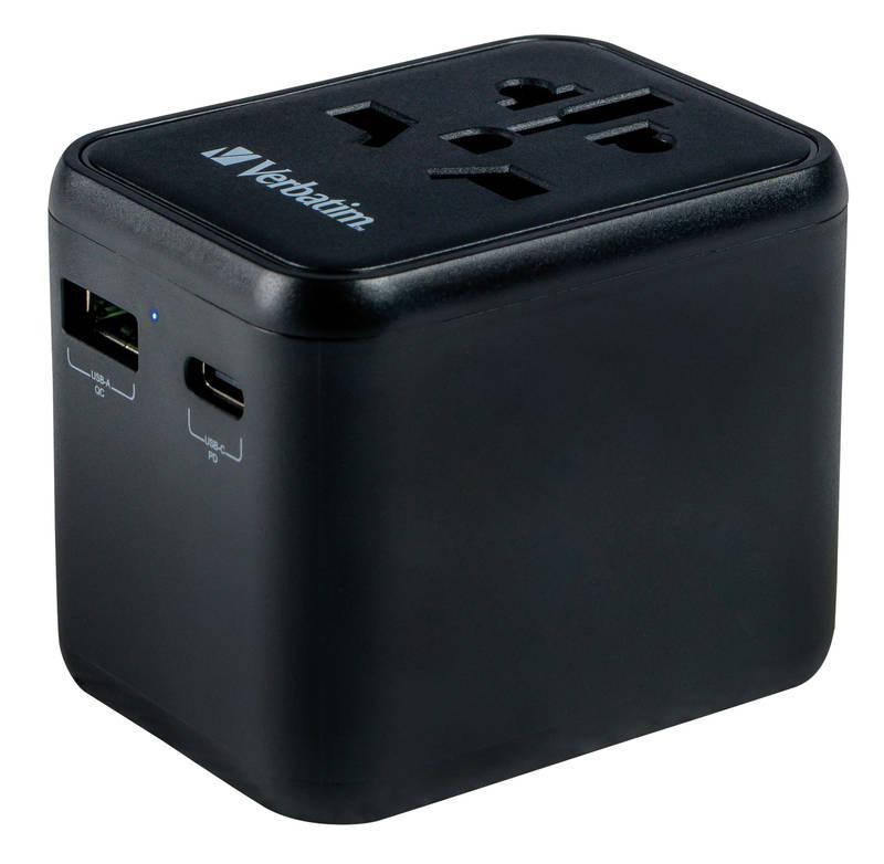 Cestovní adaptér Verbatim UTA-02 s 1 x USB-C PD 20W 1 x USB-A QC 3.0 černý, Cestovní, adaptér, Verbatim, UTA-02, s, 1, x, USB-C, PD, 20W, 1, x, USB-A, QC, 3.0, černý