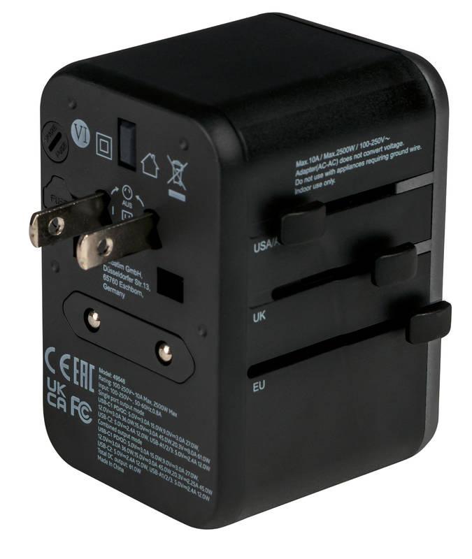 Cestovní adaptér Verbatim UTA-04 s 1 x USB-C PD 61W & QC 3.0 1 x USB-C 3 x USB-A černý