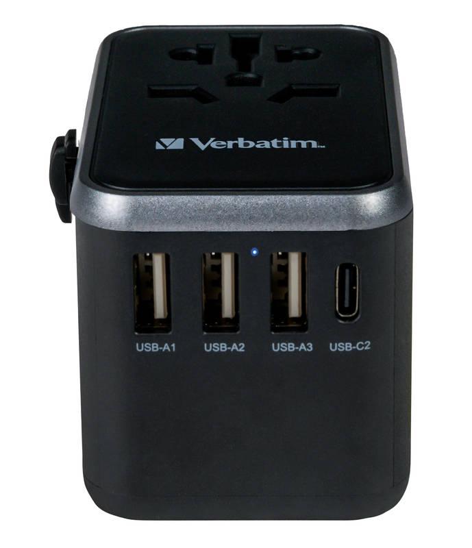 Cestovní adaptér Verbatim UTA-04 s 1 x USB-C PD 61W & QC 3.0 1 x USB-C 3 x USB-A černý