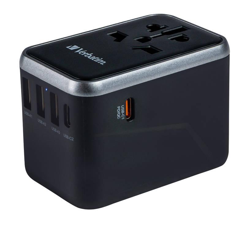 Cestovní adaptér Verbatim UTA-04 s 1 x USB-C PD 61W & QC 3.0 1 x USB-C 3 x USB-A černý, Cestovní, adaptér, Verbatim, UTA-04, s, 1, x, USB-C, PD, 61W, &, QC, 3.0, 1, x, USB-C, 3, x, USB-A, černý