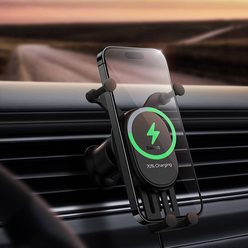 Držák na mobil Baseus Stable Pro, do mřížky ventilace, s bezdrátovým nabíjením 15W černý