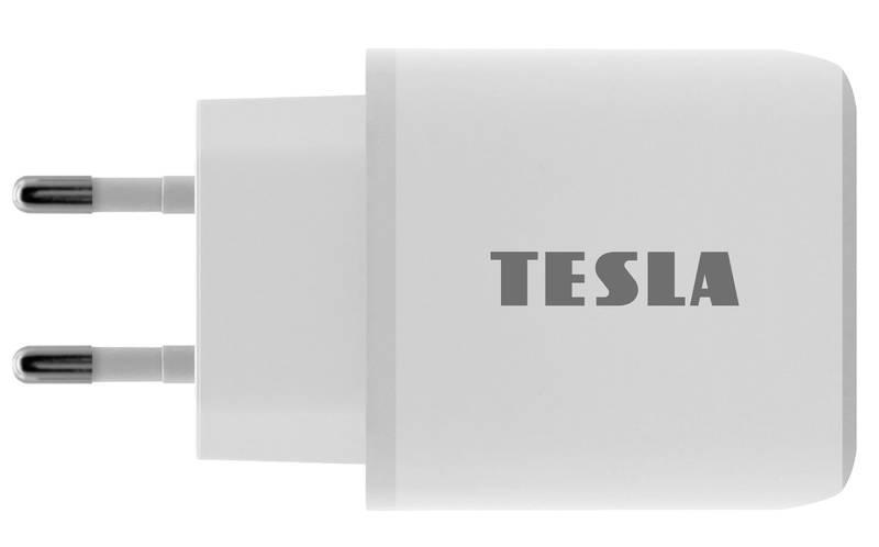 Nabíječka do sítě Tesla Power Charger T220, 1×USB, 1× USB-C 25 W PD 3.0 bílá