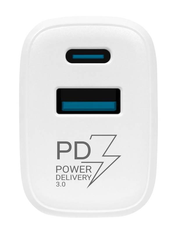 Nabíječka do sítě Tesla Power Charger T220, 1×USB, 1× USB-C 25 W PD 3.0 bílá