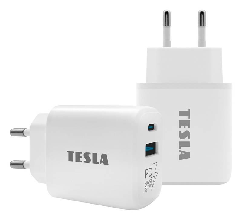 Nabíječka do sítě Tesla Power Charger T220, 1×USB, 1× USB-C 25 W PD 3.0 bílá, Nabíječka, do, sítě, Tesla, Power, Charger, T220, 1×USB, 1×, USB-C, 25, W, PD, 3.0, bílá