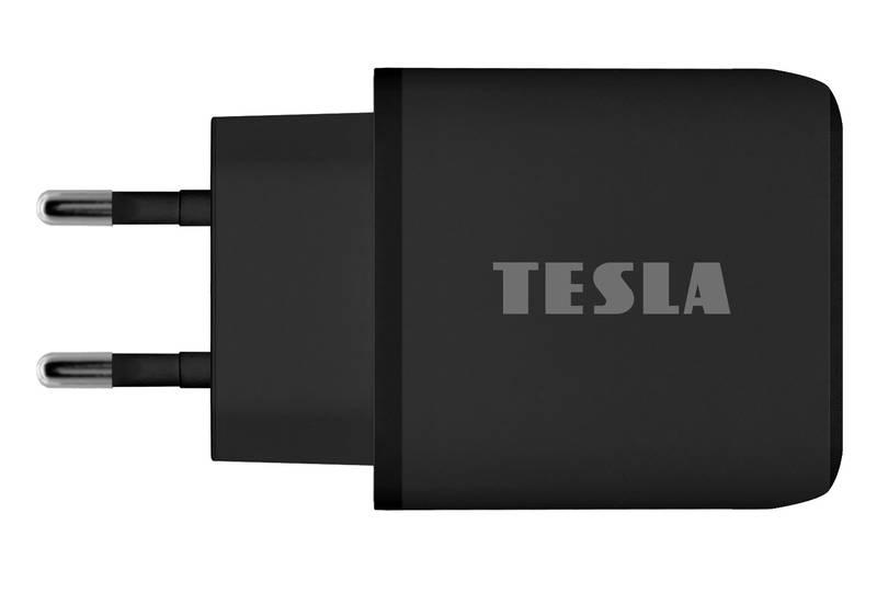 Nabíječka do sítě Tesla Power Charger T220, 1×USB, 1× USB-C 25 W PD 3.0 černá