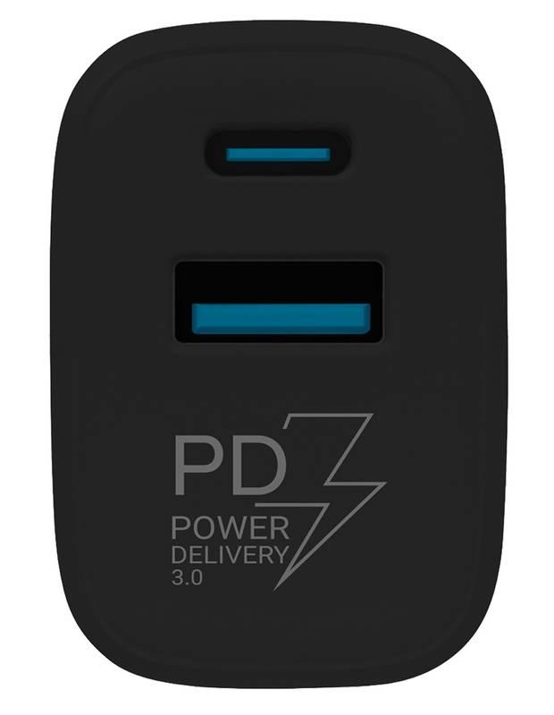 Nabíječka do sítě Tesla Power Charger T220, 1×USB, 1× USB-C 25 W PD 3.0 černá