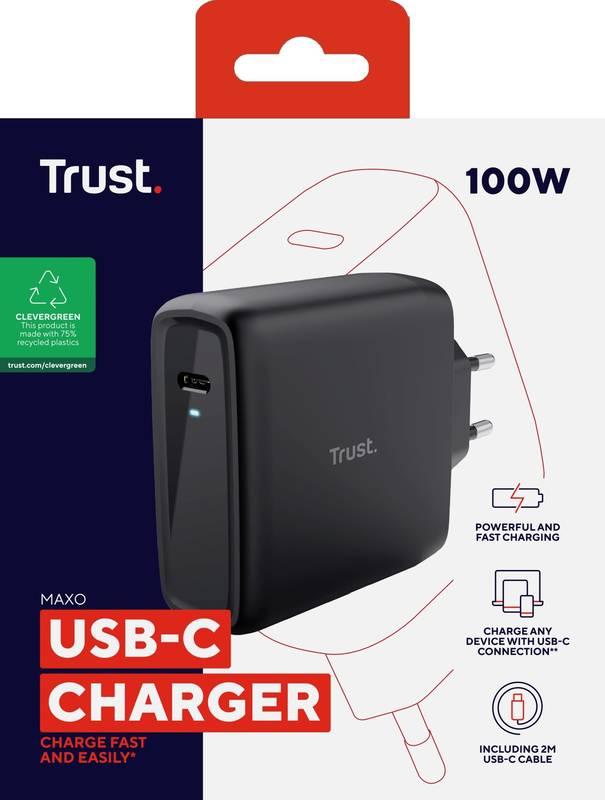 Napájecí adaptér Trust Maxo 100 W USB-C s kabelem USB-C USB-C, 2 m černý