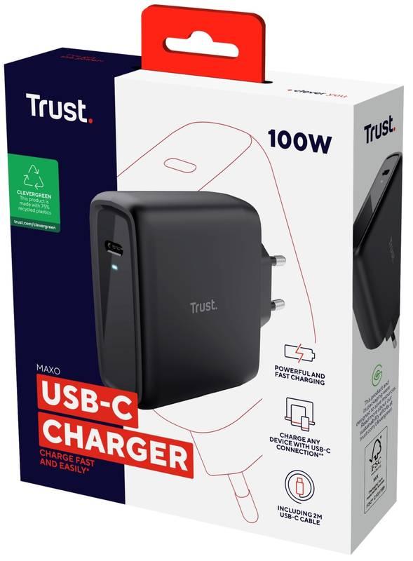 Napájecí adaptér Trust Maxo 100 W USB-C s kabelem USB-C USB-C, 2 m černý