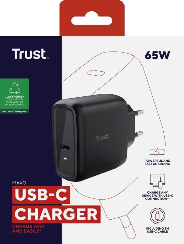 Napájecí adaptér Trust Maxo 65 W USB-C s kabelem USB-C USB-C, 2 m černý