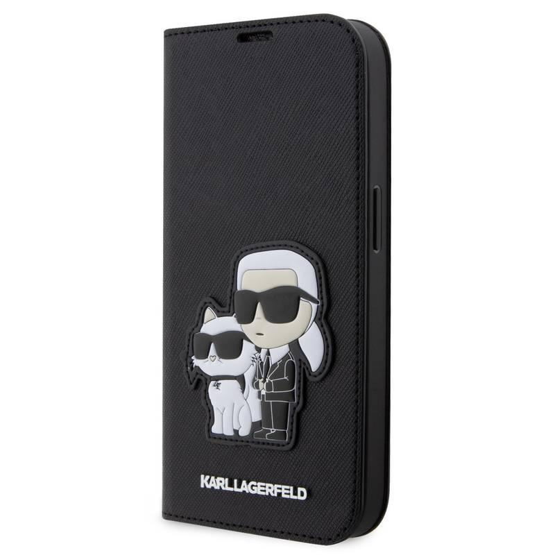Pouzdro na mobil flipové Karl Lagerfeld PU Saffiano Karl and Choupette NFT Book na iPhone 13 Pro černé