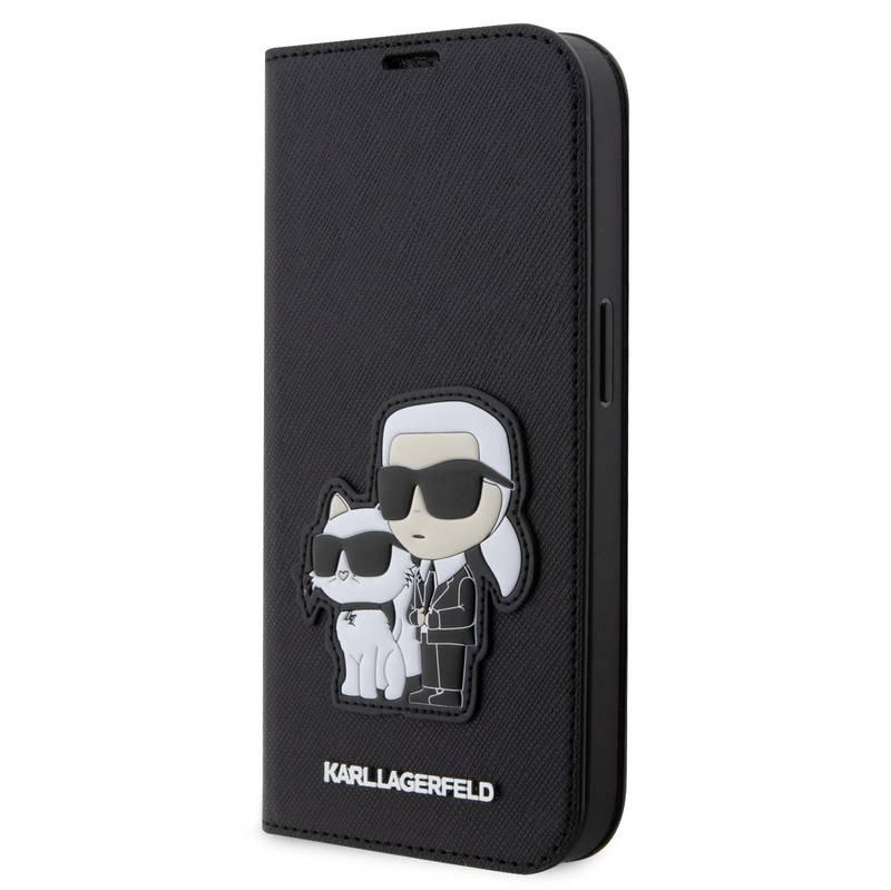 Pouzdro na mobil flipové Karl Lagerfeld PU Saffiano Karl and Choupette NFT Book na iPhone 13 Pro Max černé