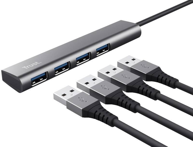 USB Hub Trust Halyx Aluminium USB 4x USB 3.2 Gen1 stříbrný