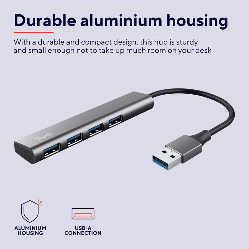 USB Hub Trust Halyx Aluminium USB 4x USB 3.2 Gen1 stříbrný