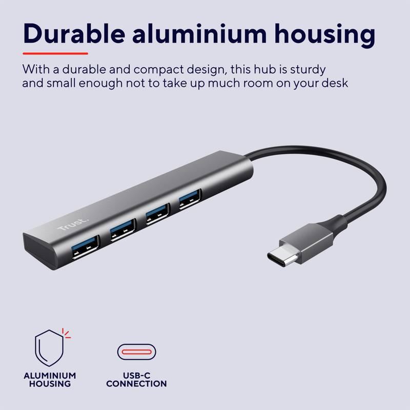 USB Hub Trust Halyx Aluminium USB-C 4x USB 3.2 Gen1 stříbrný