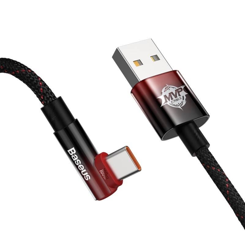 Kabel Baseus USB USB-C 100W, 2m černý červený, Kabel, Baseus, USB, USB-C, 100W, 2m, černý, červený