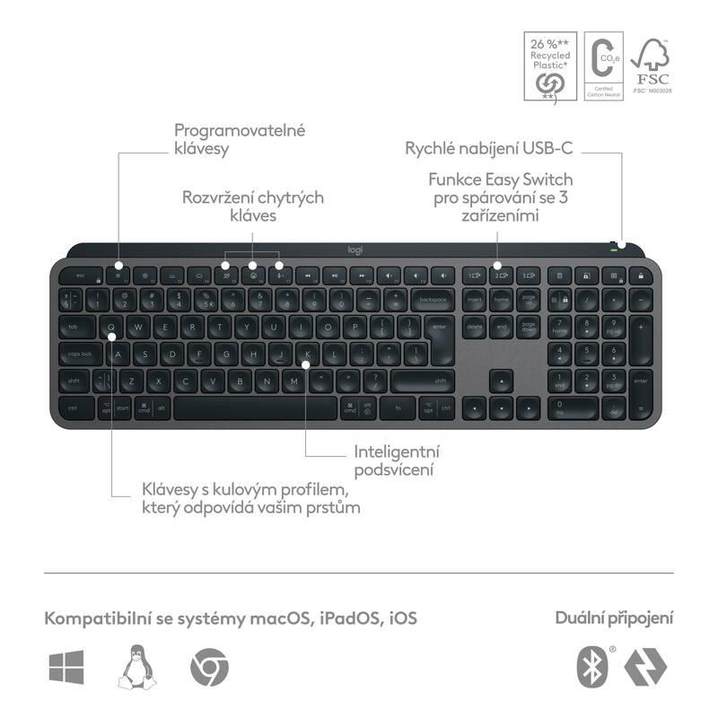 Klávesnice Logitech MX Keys S, US layout - grafitová