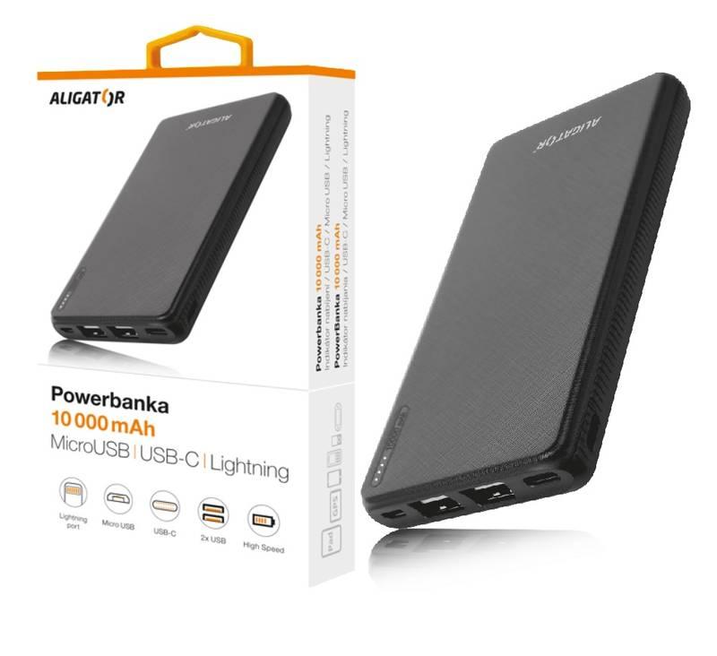 Powerbank Aligator PB1000, 10000mAh 3v1 černá