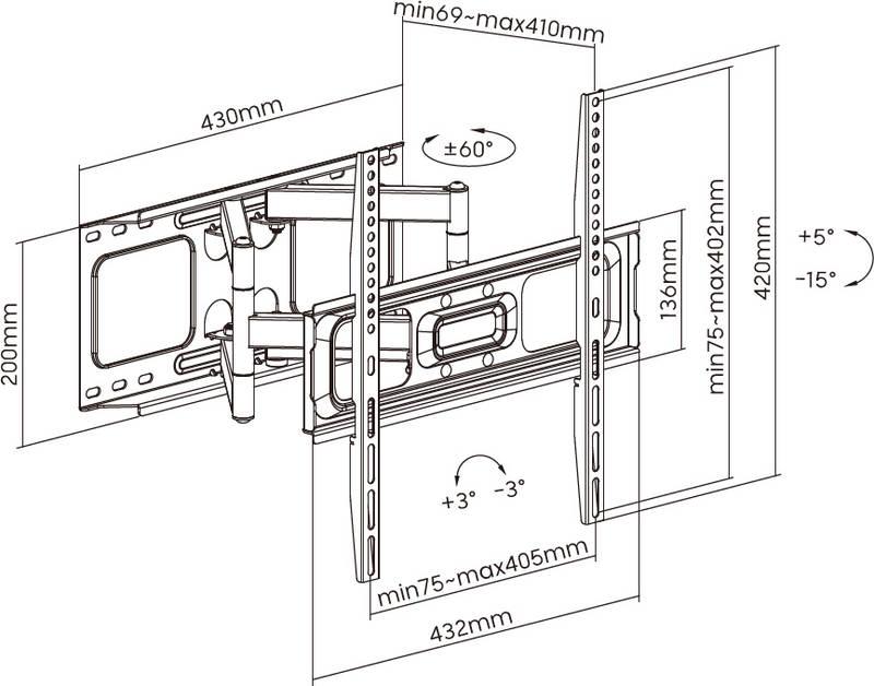 Držák TV STELL SHO 5610, polohovatelný, pro úhlopříčky 32" až 70", nosnost 45 kg černý