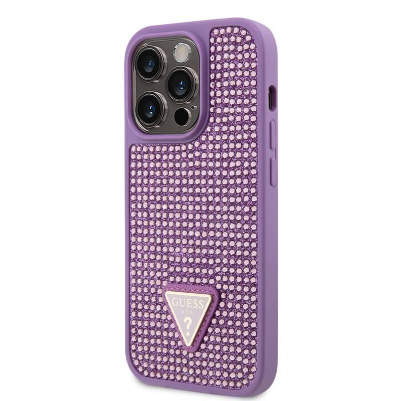 Kryt na mobil Guess Rhinestones Triangle Metal Logo na Apple iPhone 14 Pro fialový