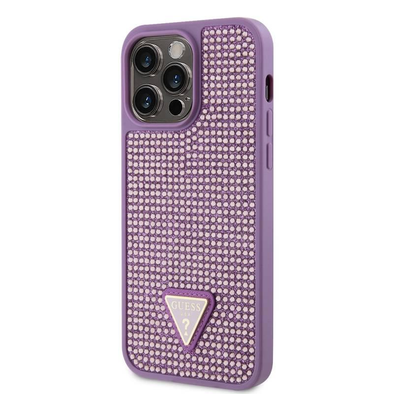 Kryt na mobil Guess Rhinestones Triangle Metal Logo na Apple iPhone 14 Pro Max fialový