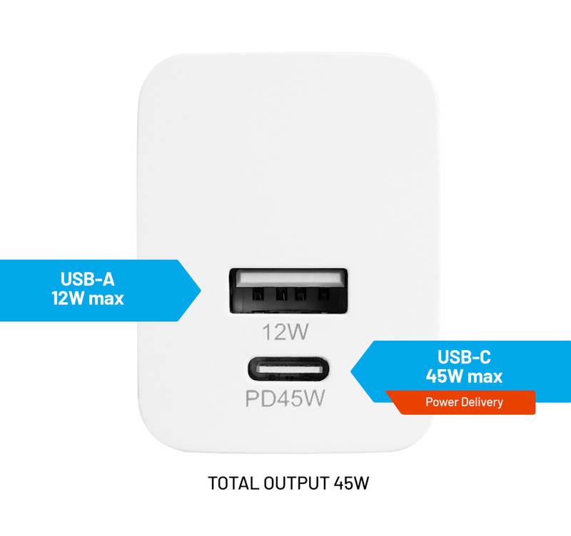 Nabíječka do sítě FIXED Mini, USB-C PD USB, 45W bílá