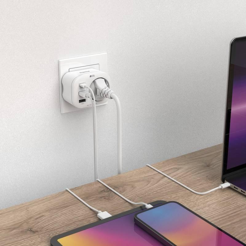 Nabíječka do sítě Hama 1x el. zásuvka, 1x USB-C PD, 2x USB-A, 20 W bílá