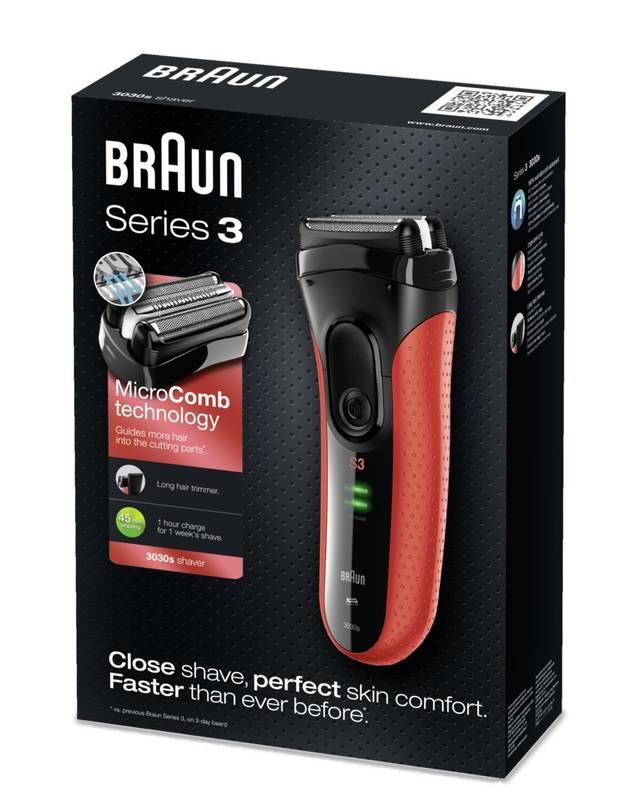 Holicí strojek Braun Series 3 3030s černý červený, Holicí, strojek, Braun, Series, 3, 3030s, černý, červený