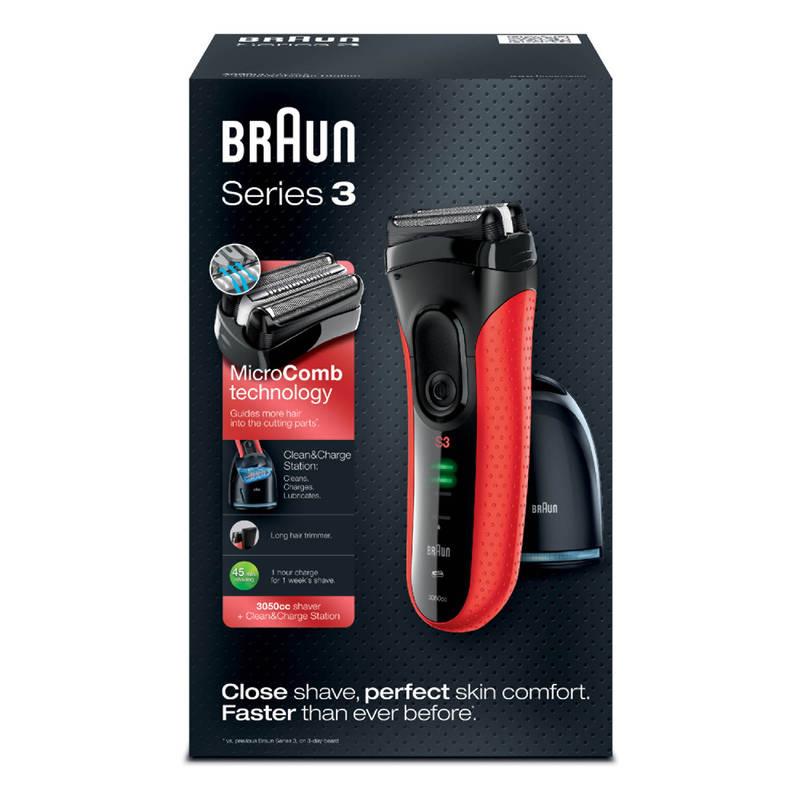 Holicí strojek Braun Series 3-3050 Clean&Charge černý červený