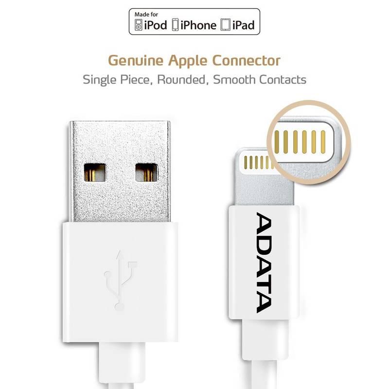 Kabel ADATA Sync & Charge USB Lightning, 1m, MFi bílý, Kabel, ADATA, Sync, &, Charge, USB, Lightning, 1m, MFi, bílý