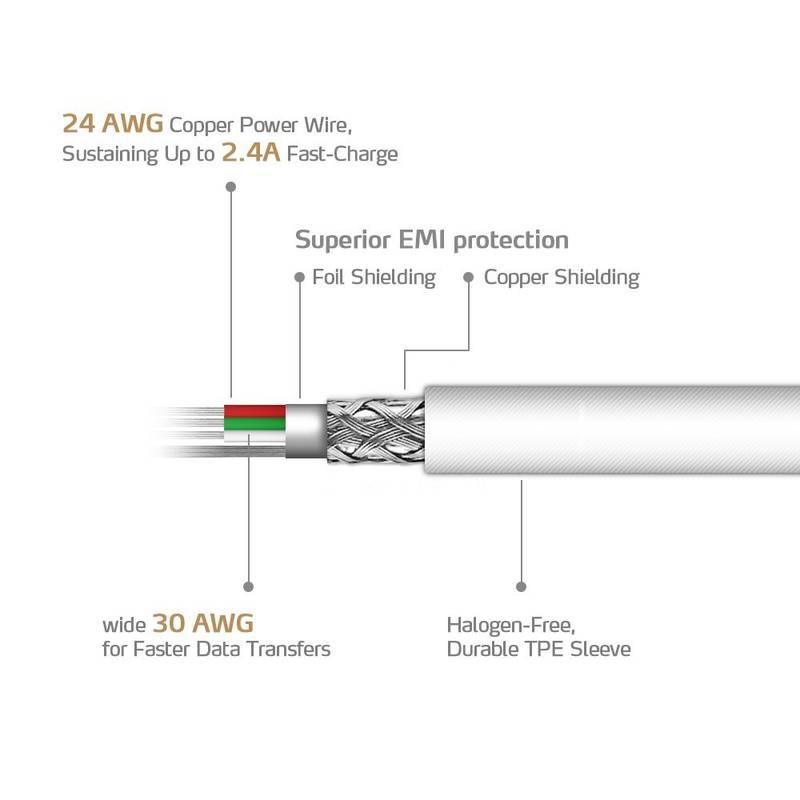 Kabel ADATA Sync & Charge USB Lightning, 1m, MFi bílý
