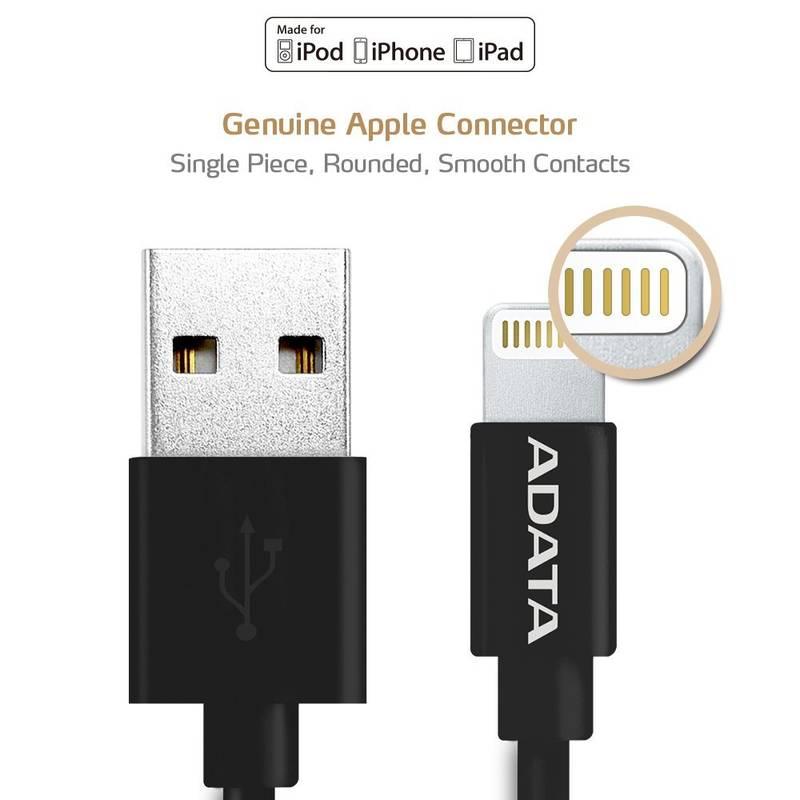 Kabel ADATA Sync & Charge USB Lightning, 1m, MFi černý, Kabel, ADATA, Sync, &, Charge, USB, Lightning, 1m, MFi, černý