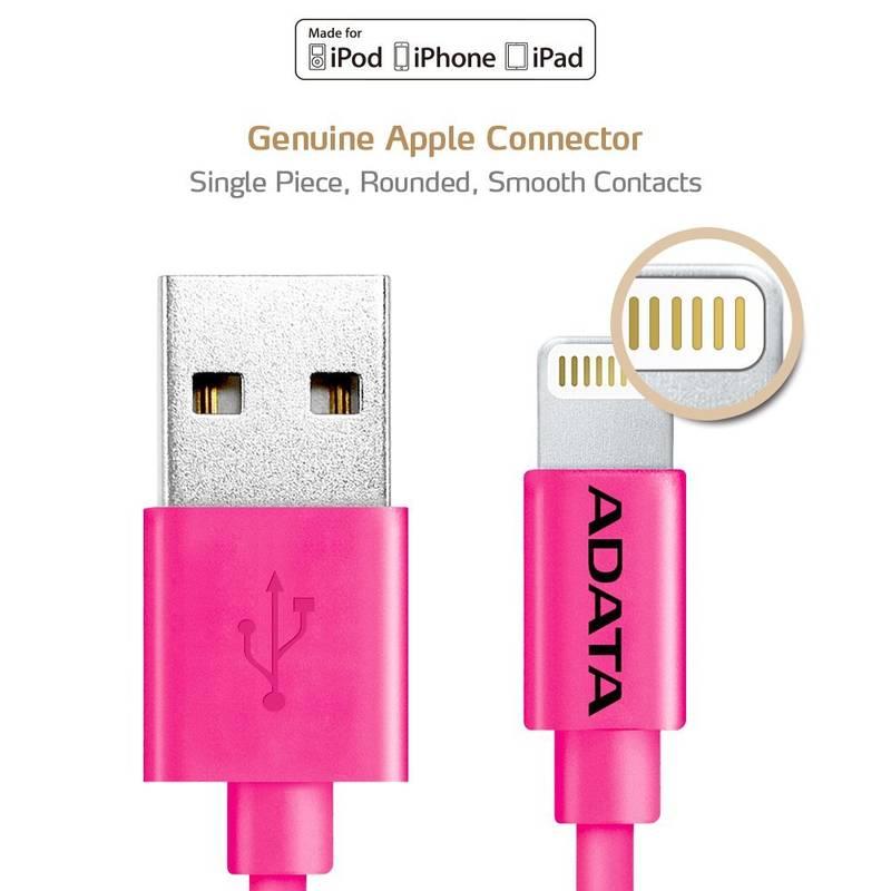 Kabel ADATA Sync & Charge USB Lightning, 1m, MFi růžový