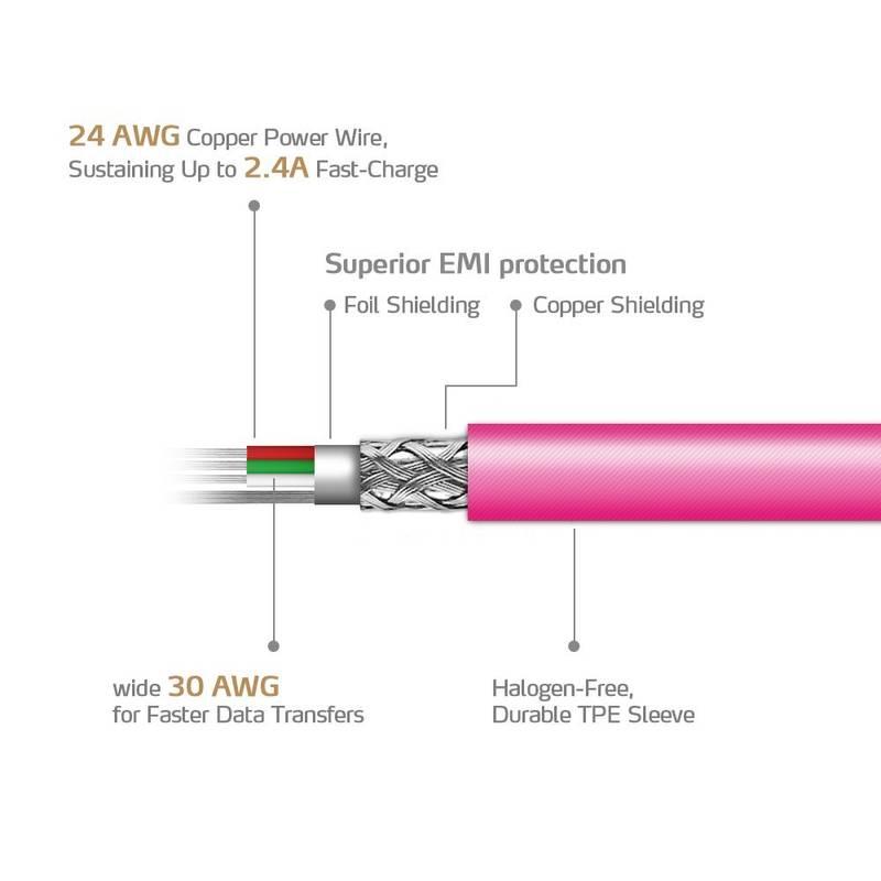 Kabel ADATA Sync & Charge USB Lightning, 1m, MFi růžový