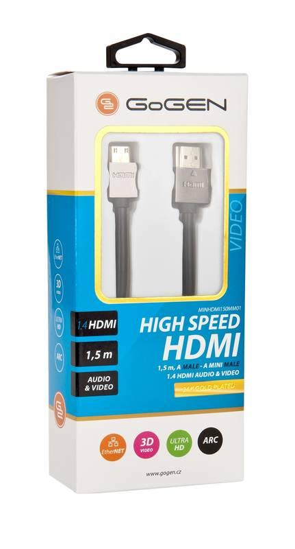 Kabel GoGEN HDMI HDMI mini, 1,5m, v1.4, pozlacený, High speed, s ethernetem černý