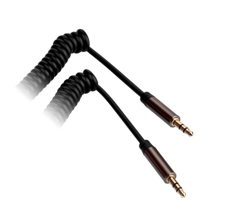 Kabel GoGEN Jack 3,5mm, 2m, pozlacené konektory, kroucený černý