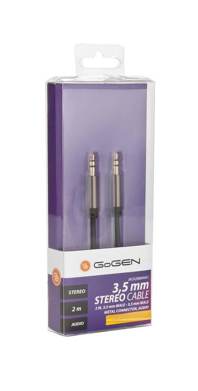 Kabel GoGEN Jack 3,5mm, 2m, pozlacené konektory, kroucený černý